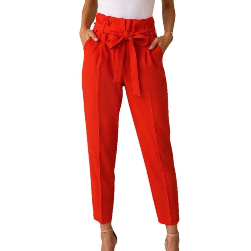 Jules & Leopold Petite Small Red Orange High Waist Tie Belt Peg Leg Pants NWT